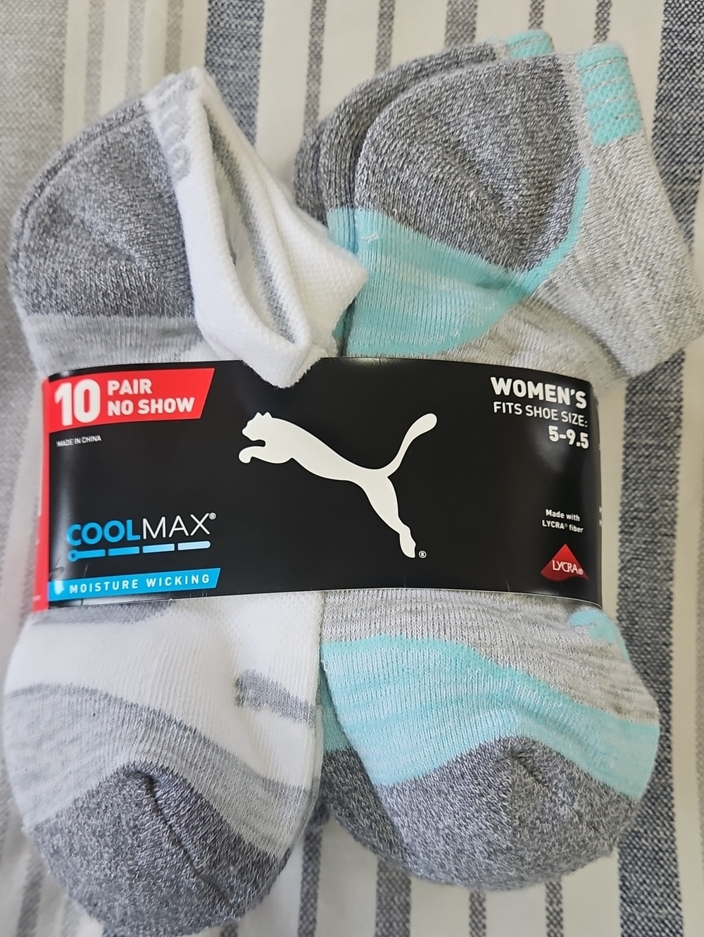 NWT Puma Women's No-Show Socks - White & Light Teal (10-Pack)